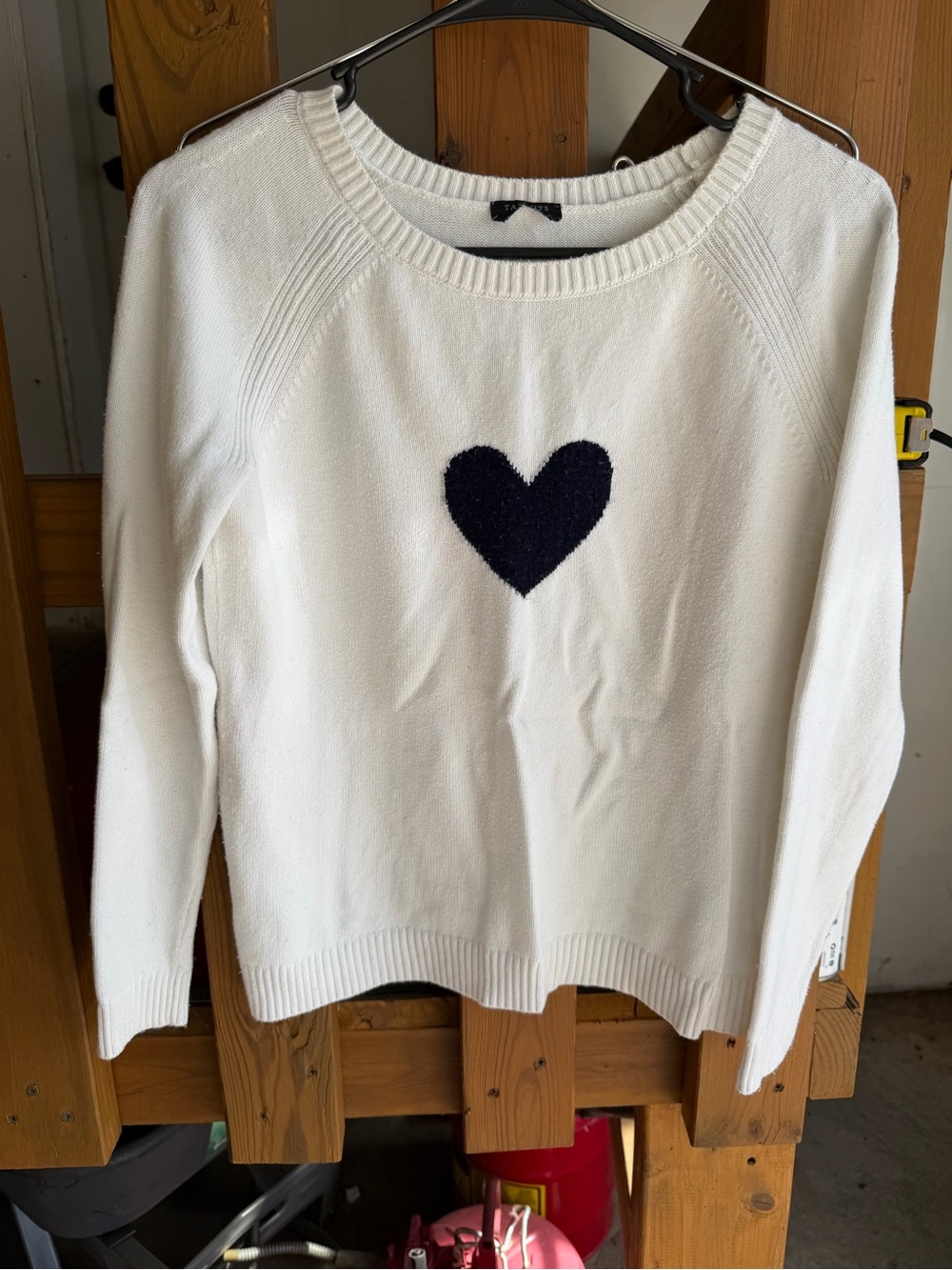 Talbots Cream Crewneck Sweater with Black Heart
